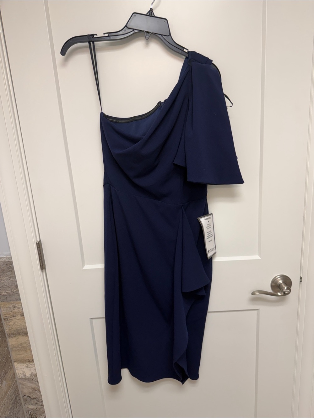 Betsy & Adam Navy One-Shoulder Cocktail Dress